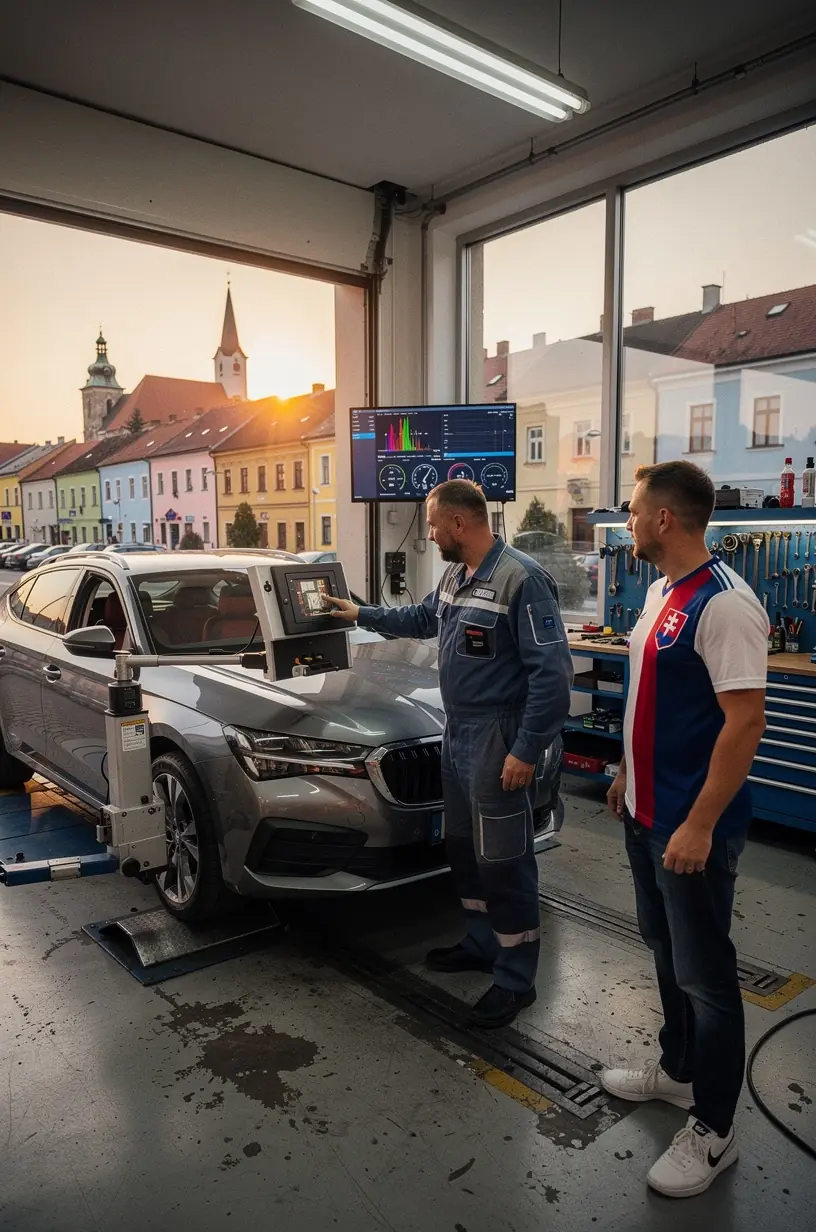 Zákazník diskutuje s odborníkom na presné nastavenie riadenia a geometrie kolies